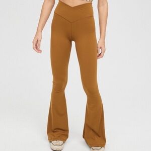 OFFLINE By Aerie High Waisted Crossover Flare Legging in Burnt Orange Color